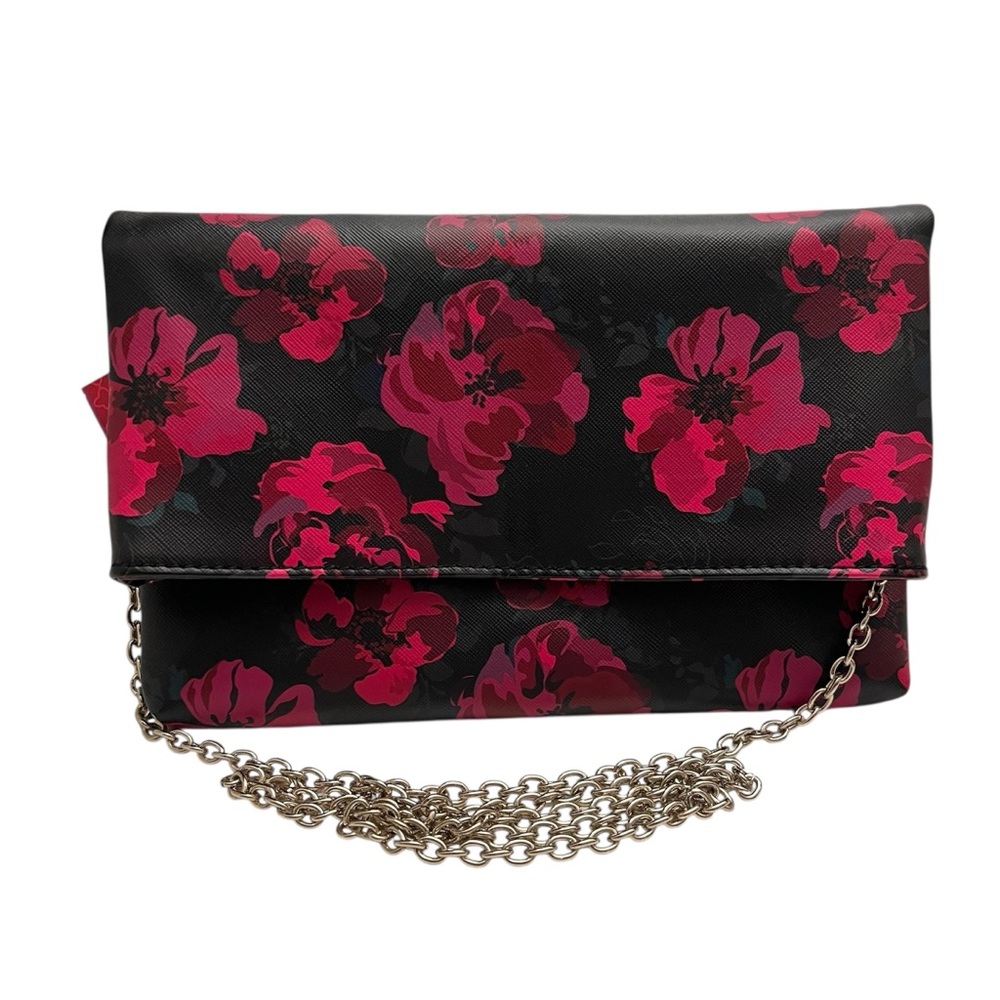 Kelly & Katie Clutch Black and Pink Dial Floral Clutch Purse with Silver Chain